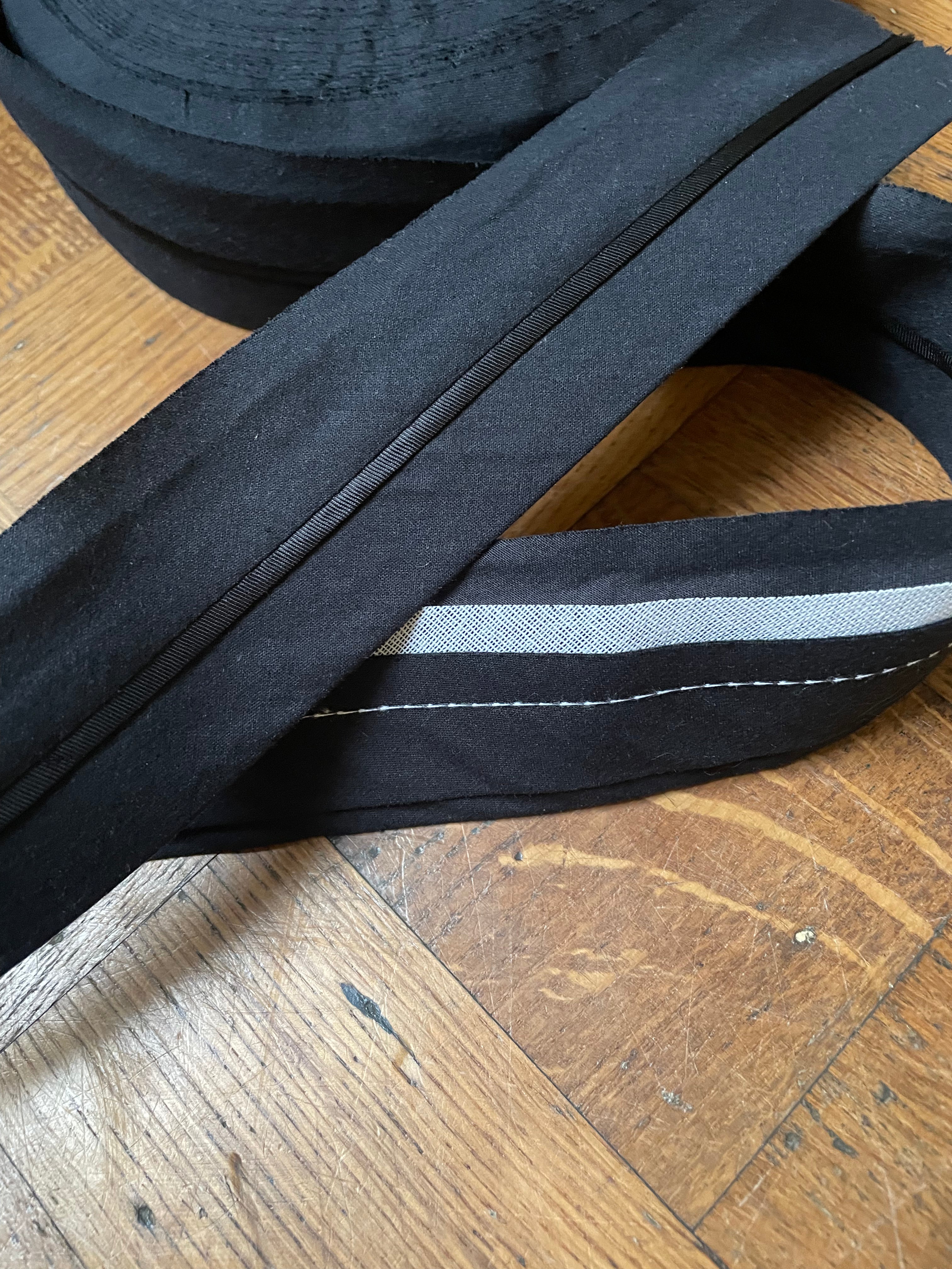 Trouser waistband Cotton BLACK on BLACK satin trim, 10M