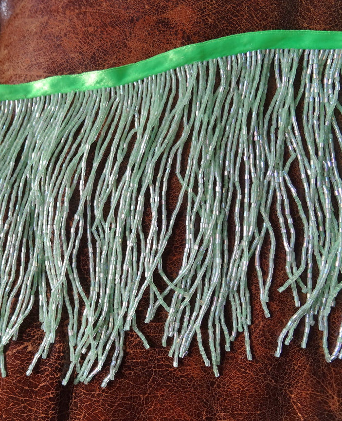 Green Glass Beaded Fringe Trim 15cm long