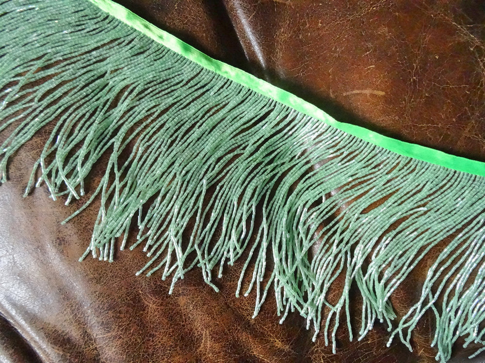 Green Glass Beaded Fringe Trim 15cm long