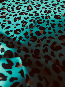 Printed jersey with breathable, hydrophobic membrane TURQUOISE LEOPARD