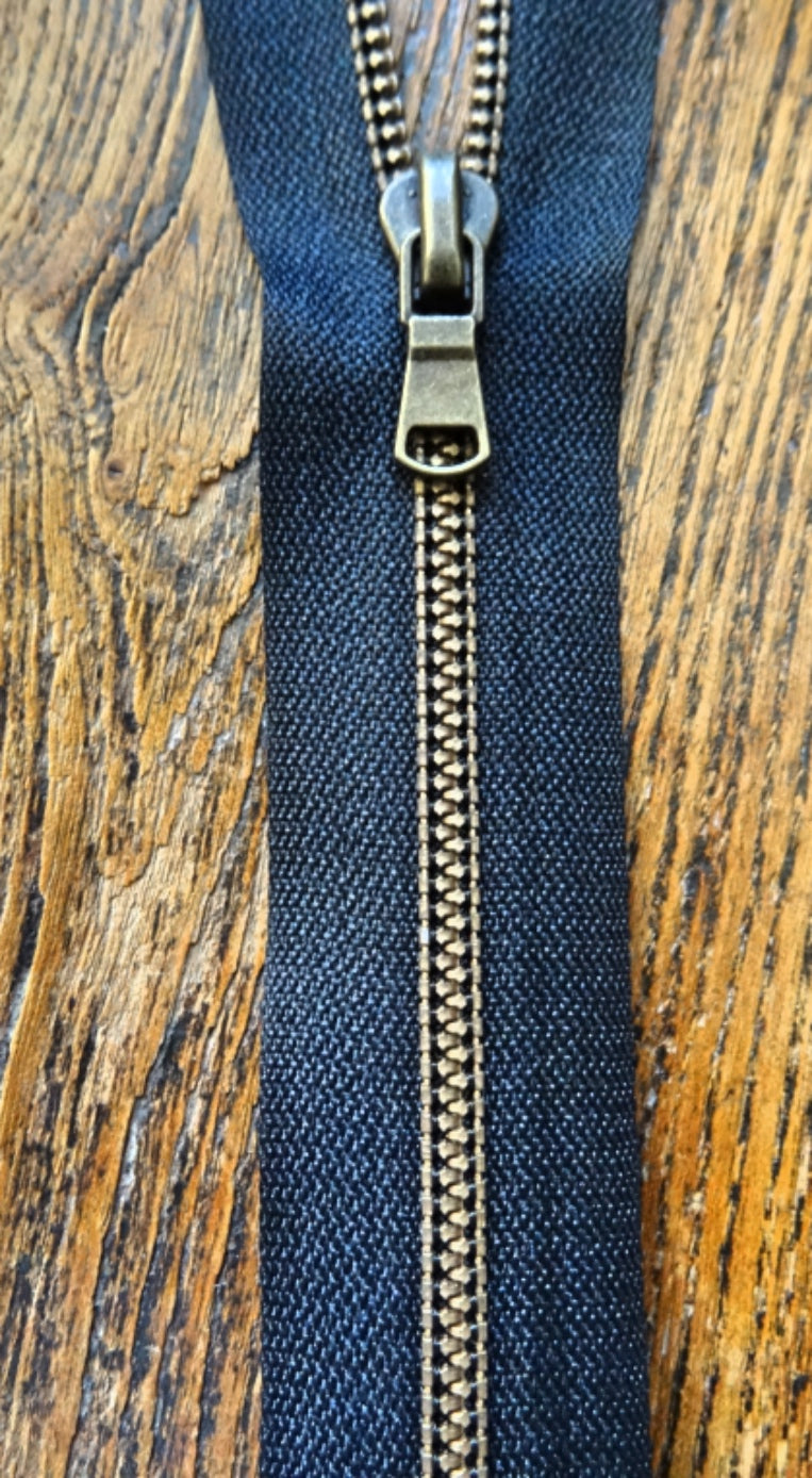 Black No4 Open End 70cm Zip with Brass Metallized Zipper