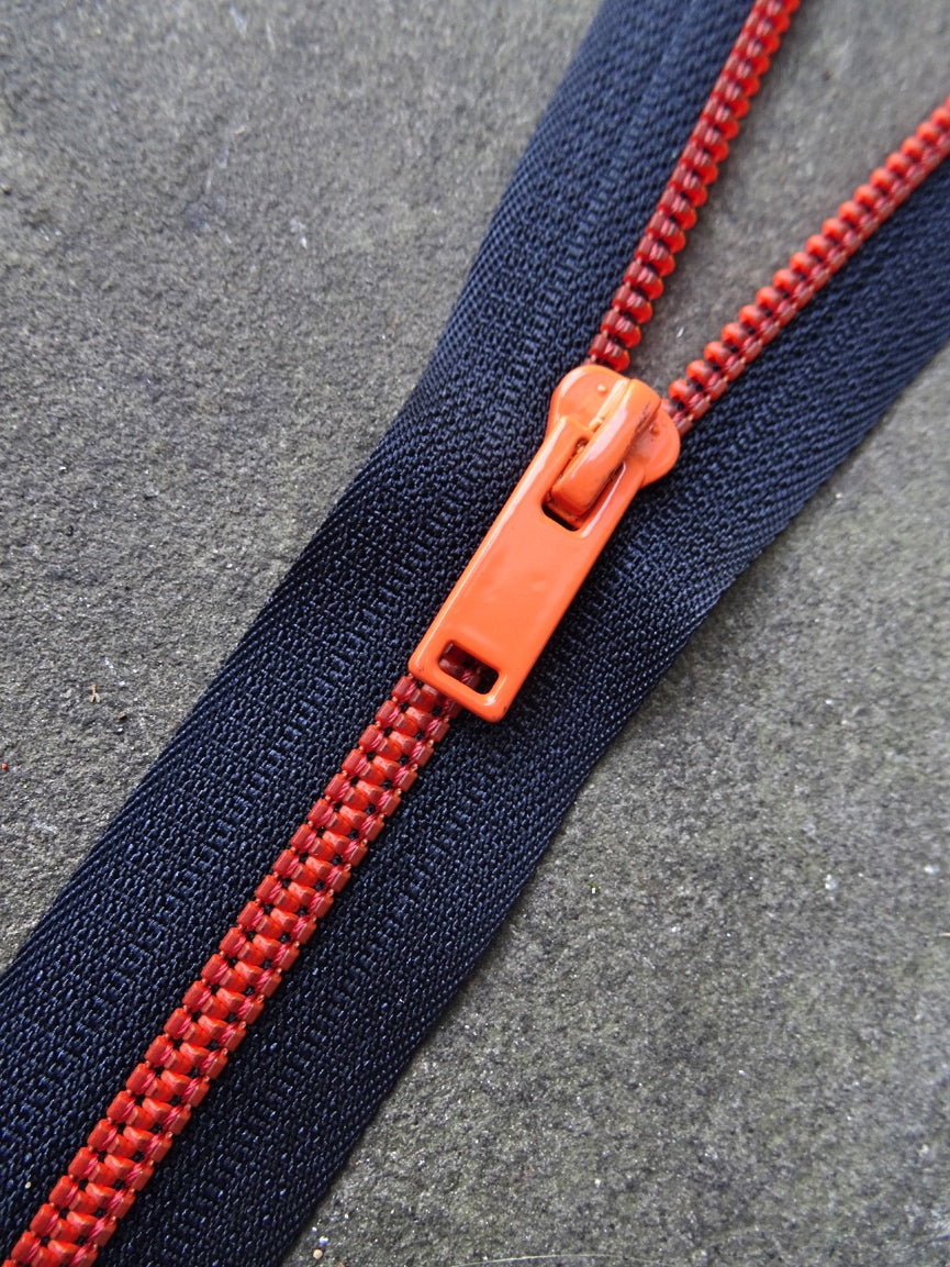 Black and Neon Orange No 6 Closed End 20cm Zip (AVAILABLE TO ORDER)
