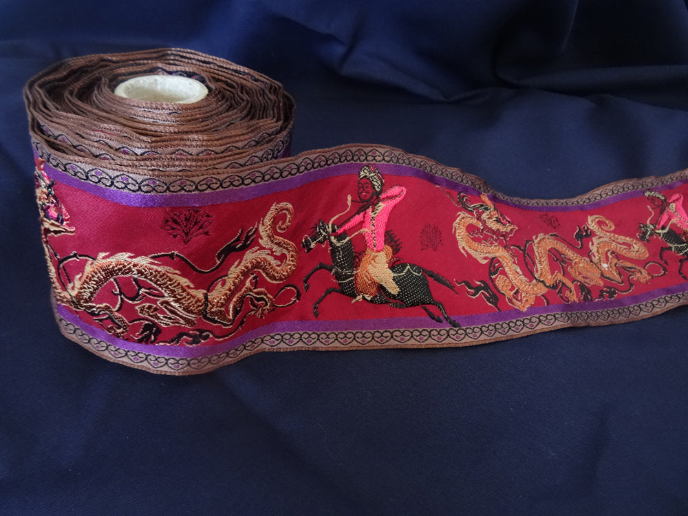 Deep Red Oriental Scene Ribbon 8cm (AVAILABLE TO ORDER)